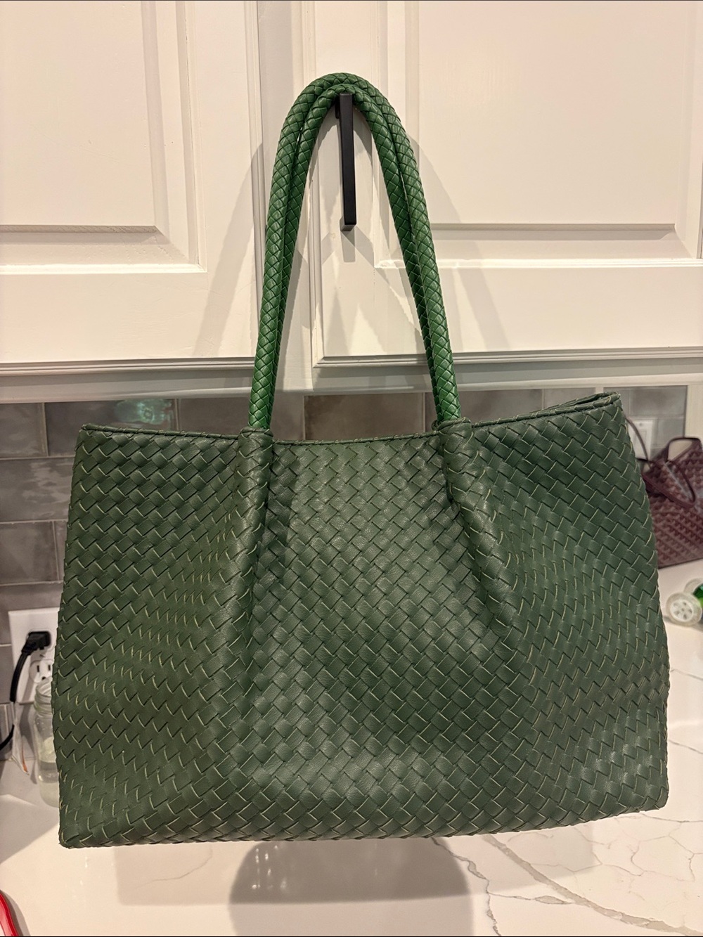 Woven Leather Tote Bag in Green
